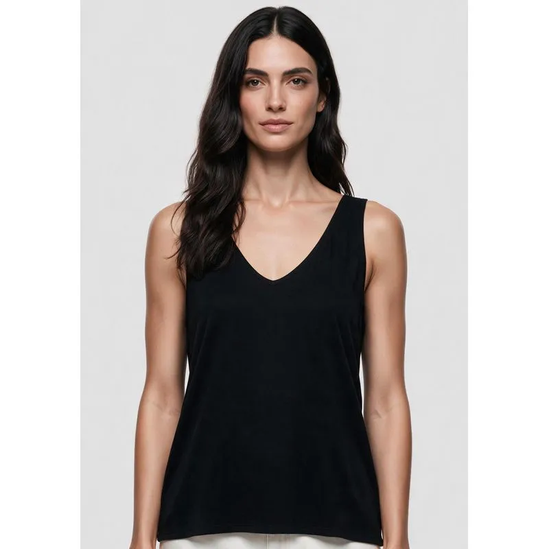 Regata Feminina Decote V Em Viscose - Preto P