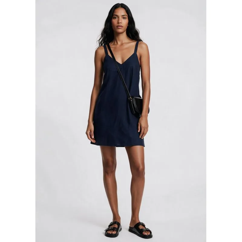 Vestido Curto Decote V Em Viscolinho - Azul M