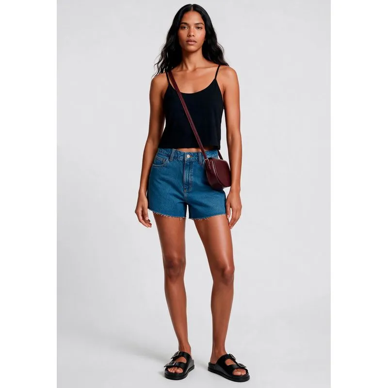 Shorts Jeans Feminino Barra A Fio - Azul médio 044