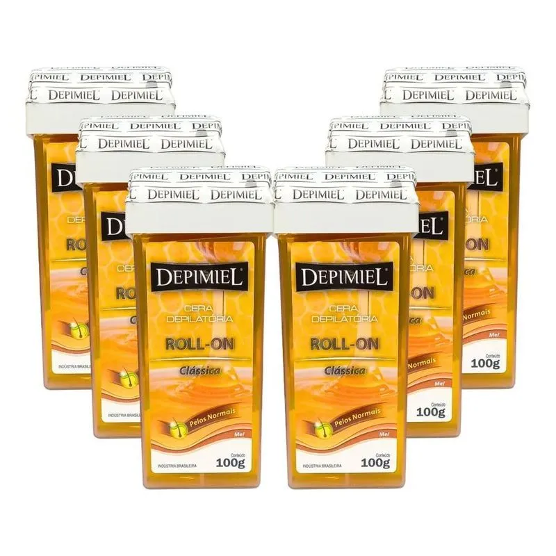 Kit 6 Ceras Roll-on Refil Depilatória Clásisca Mel Depimiel
