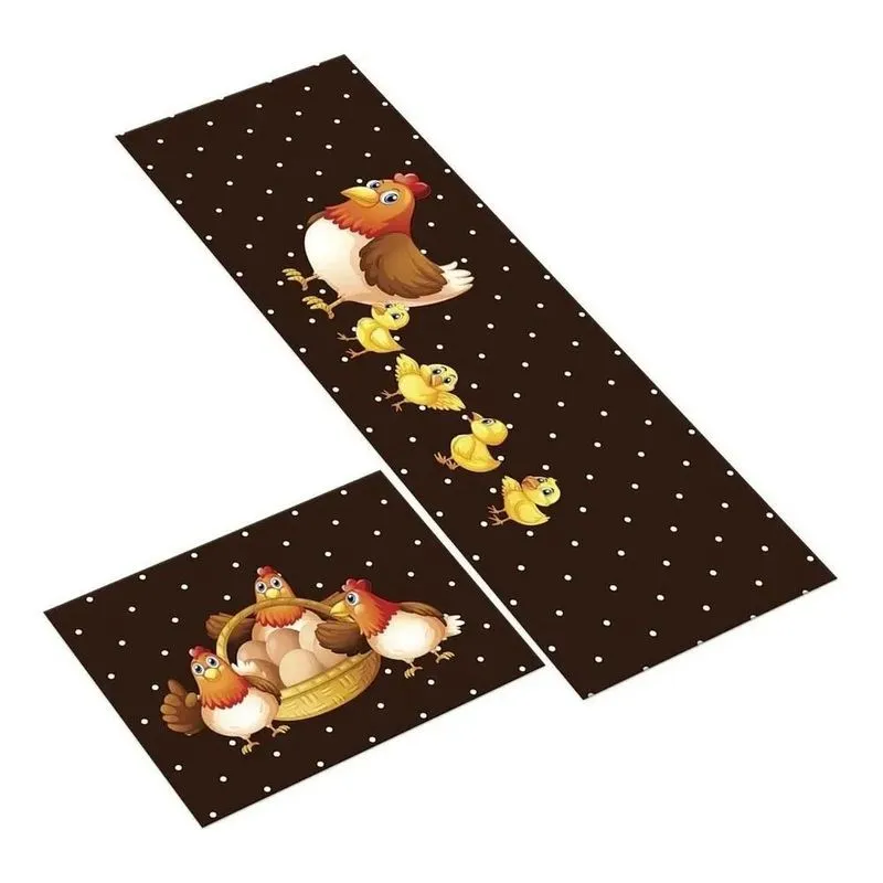 Kit Tapete Cozinha Neoprene Antiderrapante Abs - Galinha Poá