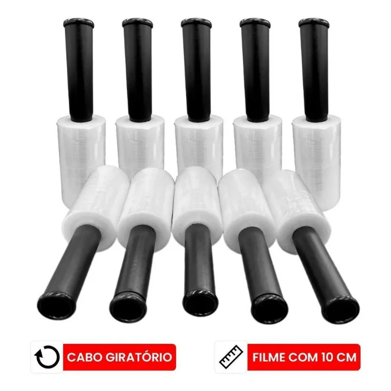 Filme Stretch Bobina De 10 Cm - Kit Com 10 - Para Embalagens