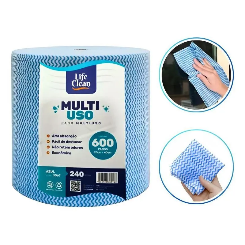 Pano Multiuso Life Clean Rolo 240m Microfibra Perfex 600pano
