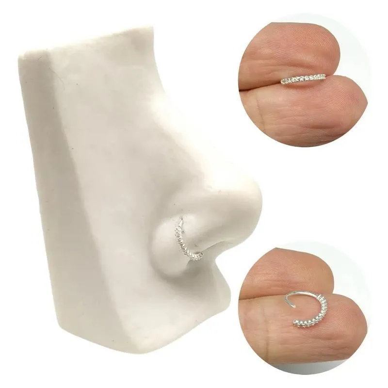2x Piercing Argola Nariz Cravejada Prata 925
