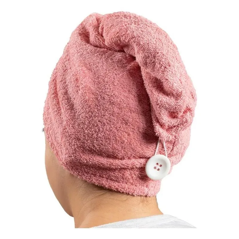 Turbante Toalha Seca Cabelo Rápido 100% Algodão - Rosa