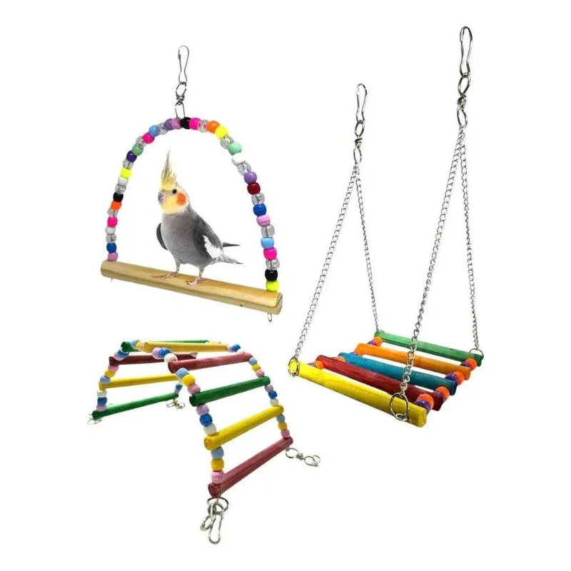 5x Kit 3 Balanços Colorido Poleiro Pra Calopsita Periquito A