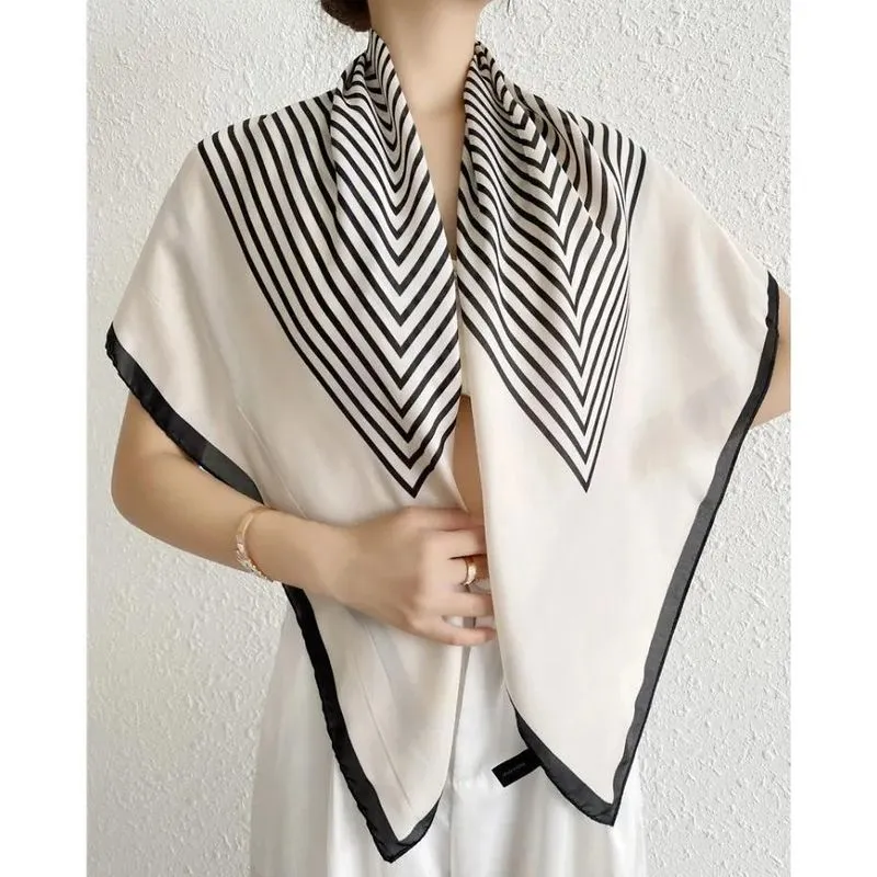 5x Lenço Feminina Pescoço Echarpe Cetim Estampas Geometr90x9