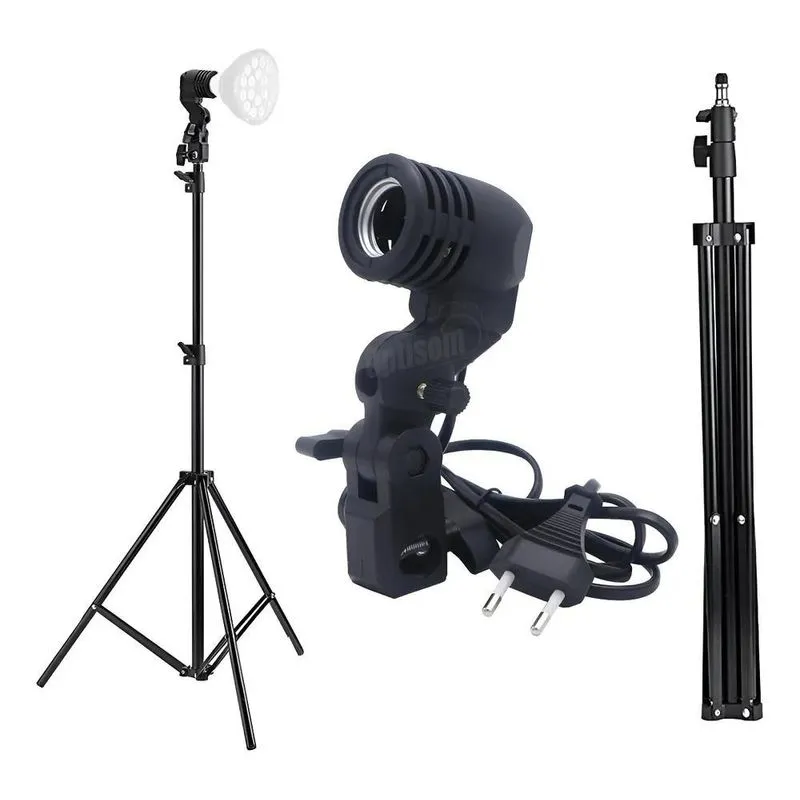 Kit Bocal Para Lâmpada Padrão E27 E Suporte Tripé Pedestal C
