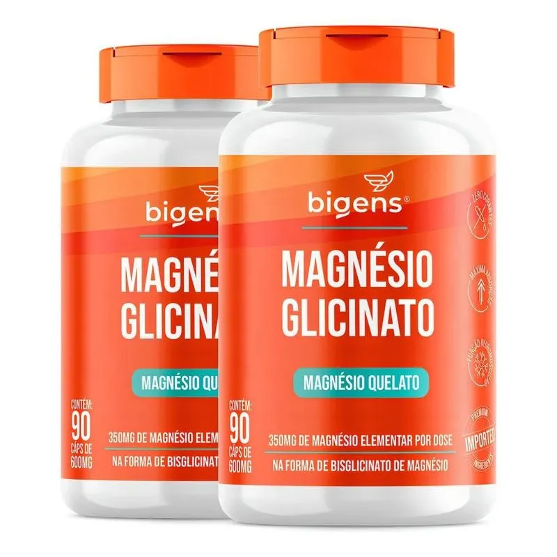2x Magnésio Glicinato Quelato 350mg Elementar, 90cps Bigens