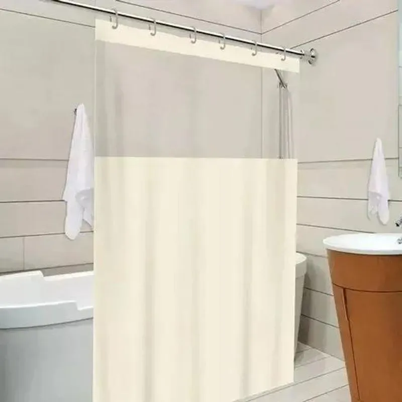 5x Cortina Box Com Ganchos Antimofo Em Pvc 1,38 X 1,98 Bege