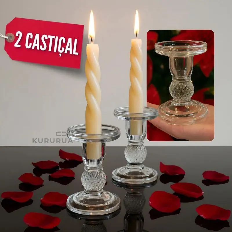 Castiçal De Vidro Kit 02 Unidade Castiçal Candelabro Mesa Su