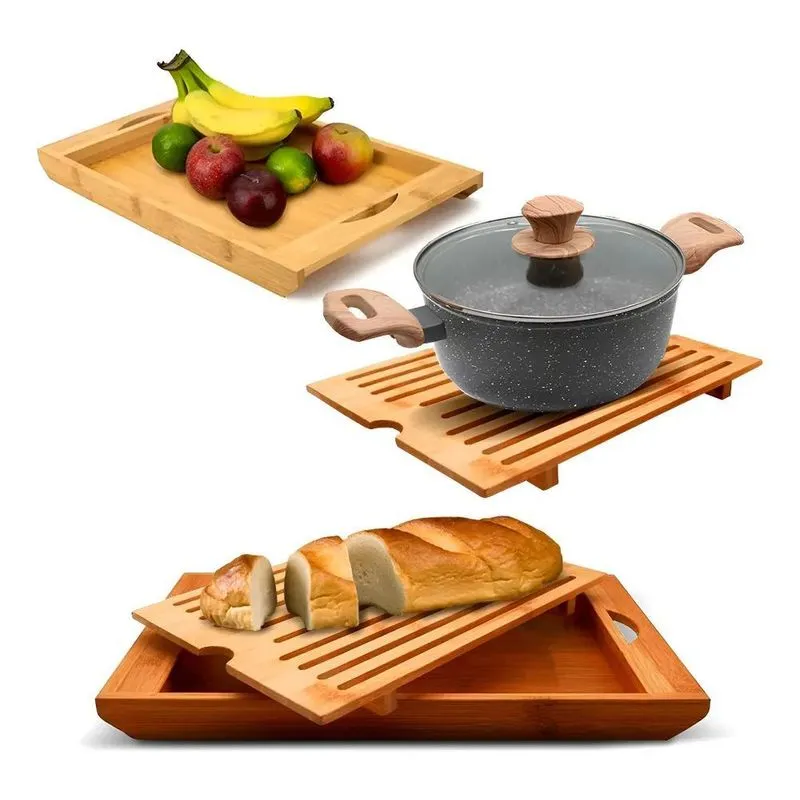 Tábua Para Pães Com Migalheira De Bambu - Dolce Home Cor Mar