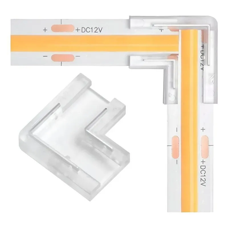 10x Kit 5 Conector L Emenda Fita Led Cob 2 Vias Monocor 10m