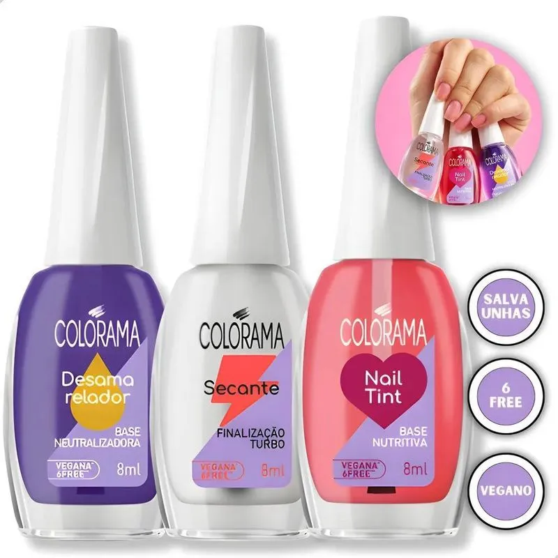 2x Kit Colorama Base Desamareladora Secante Turbo Nail Tint
