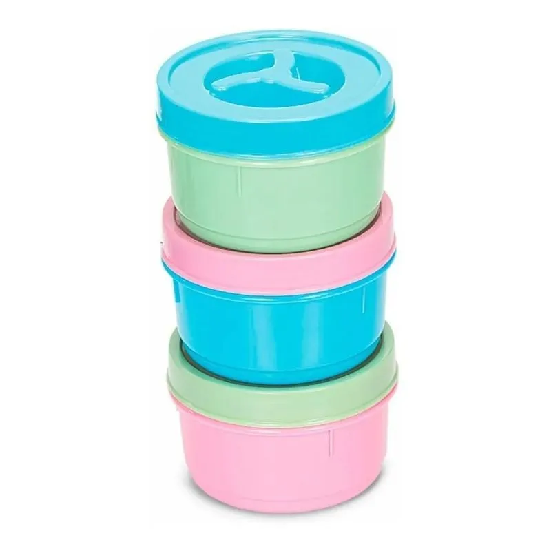 Kit 3 Potinho Tampa De Rosca Redondo 300ml Colorido Bpa Free