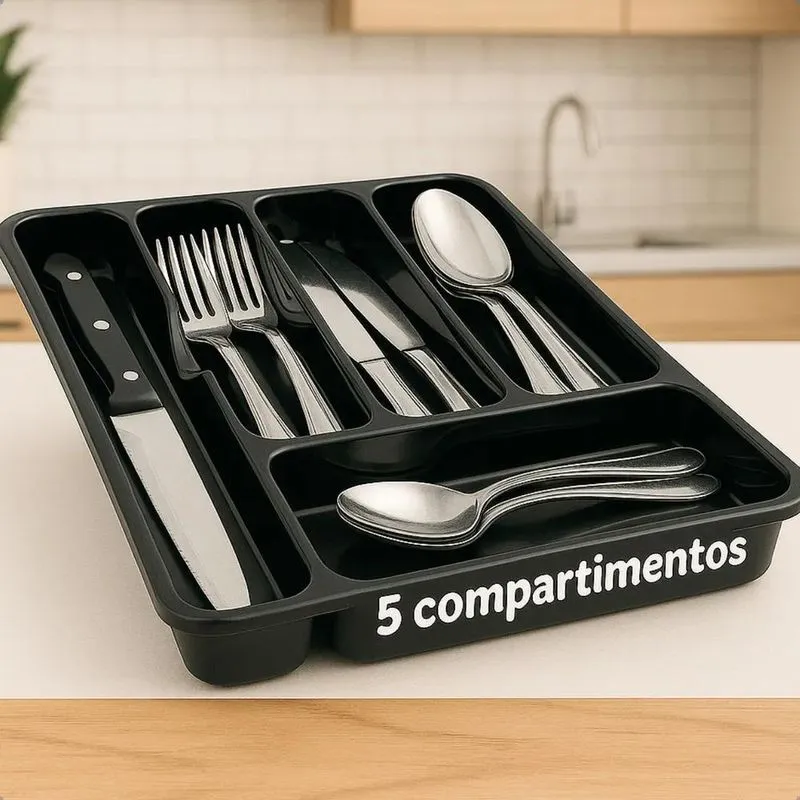 Gaveta Cozinha: Porta Talheres 5 Divisórias Organize - Preto