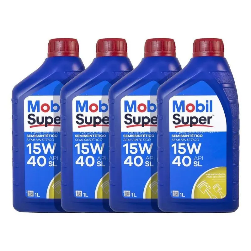 Kit 4 Óleo Motor Mobil Super 15w40 Api Sl Semissintético