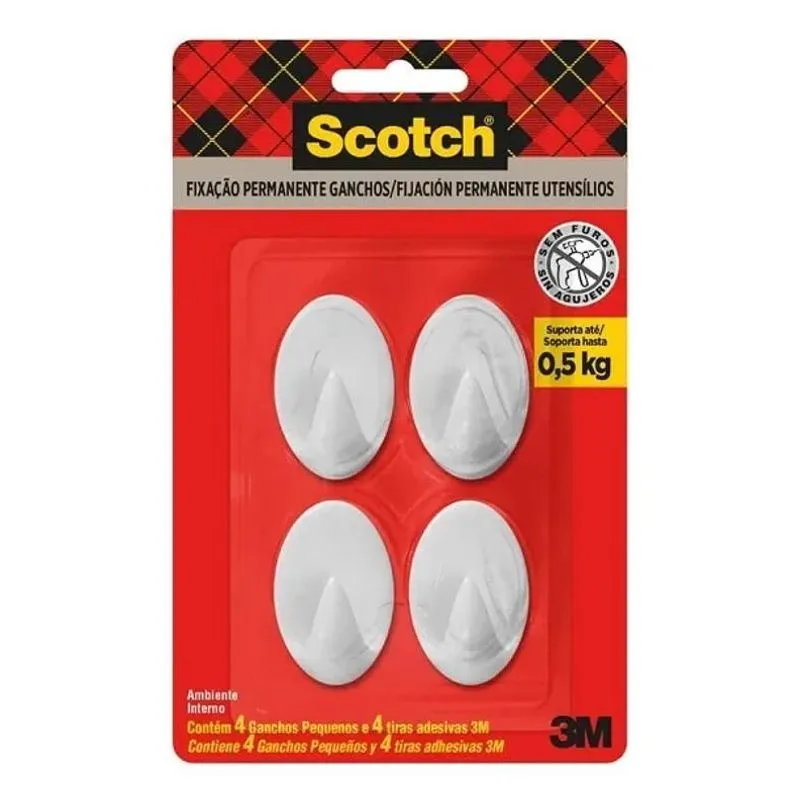 Gancho 3M Scotch Branco Pequeno 4 Unidades Branco
