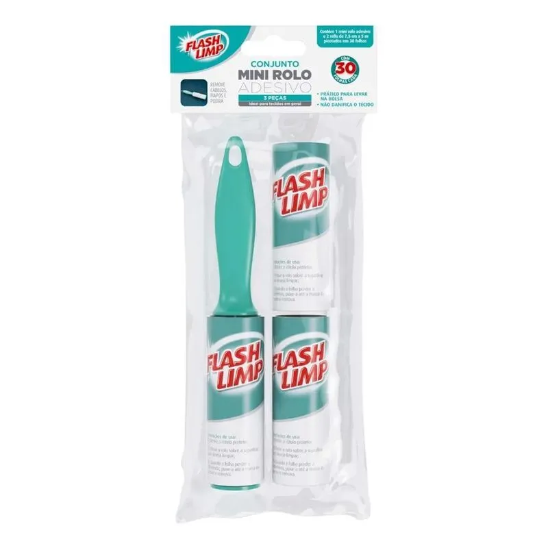 3x Rolo Adesivo Mini Rolinho Tira Pelos Flash Limp Com 2 Ref
