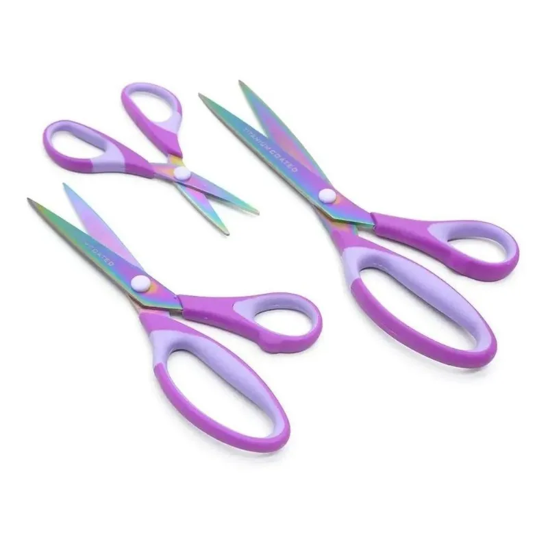 10x Kit 3 Tesoura Titânio Titanium Emborrachada Corte Costu
