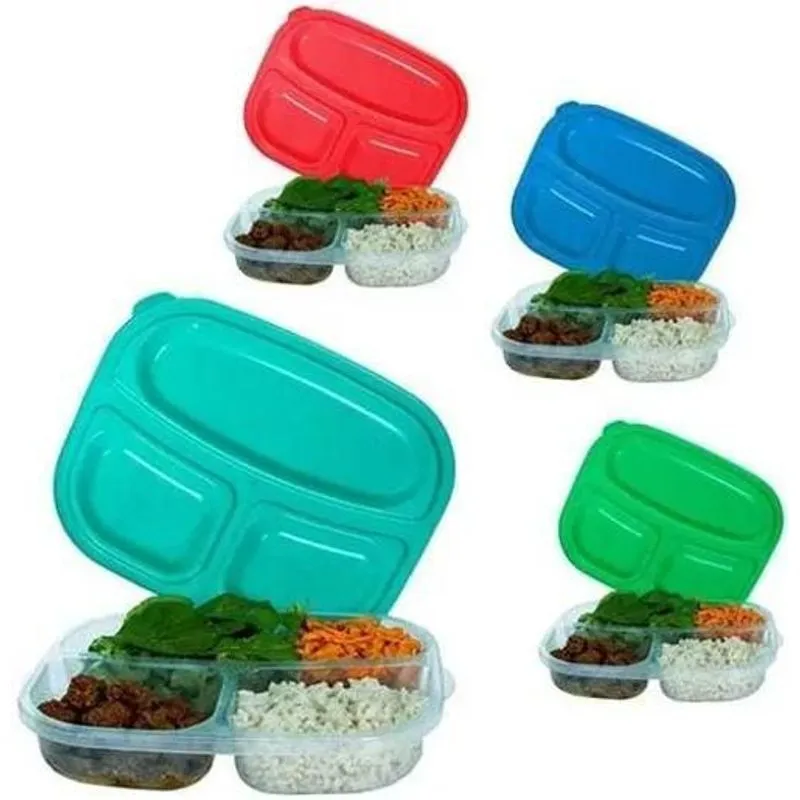 10x Pote Para Alimento, Marmita, 3 Divisórias - Kit Com 6