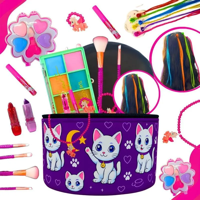 Maletinha Maquiagem Infantil Completa: Dive - Gatinha - Roxa