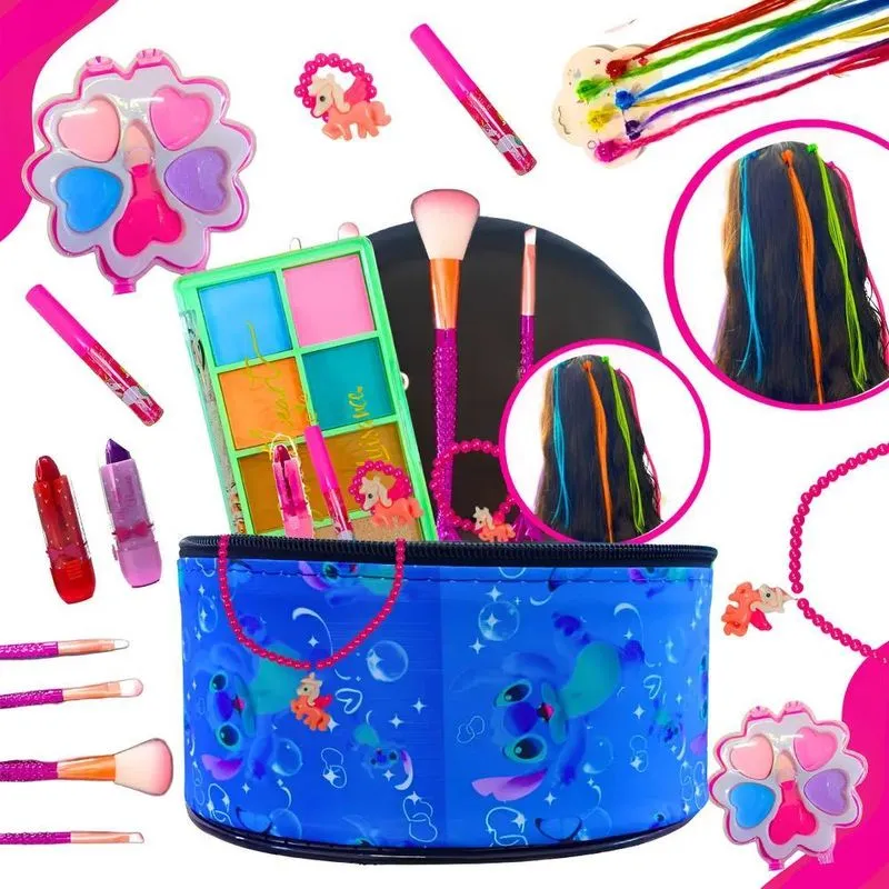 Maletinha Maquiagem Infantil Completa: Diver - Stitch - Azul