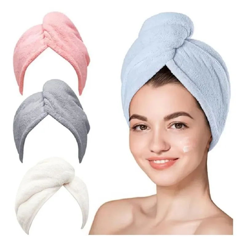 Touca Seca Cabelo Rápido Microfibra Macia Com Botão - Branco