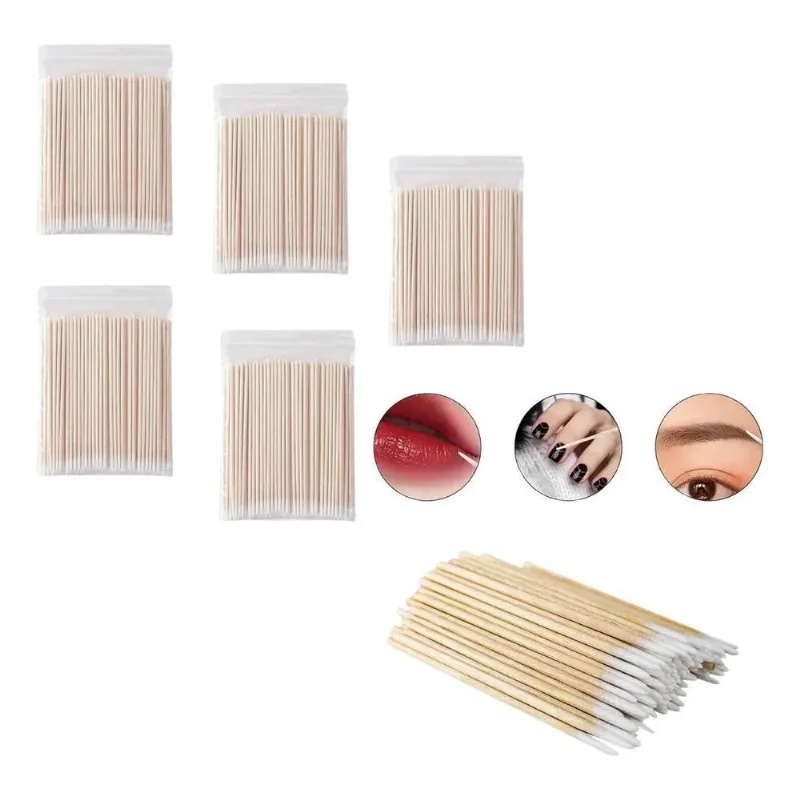 3x 500 Palitos Com Algodão Limpeza Unhas Henna Sobrancelhas