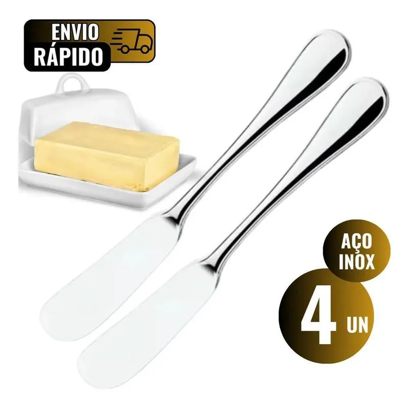 2x Espátulas Manteiga Geleia Patê Inox 15cm Kit Com 4 Unidad