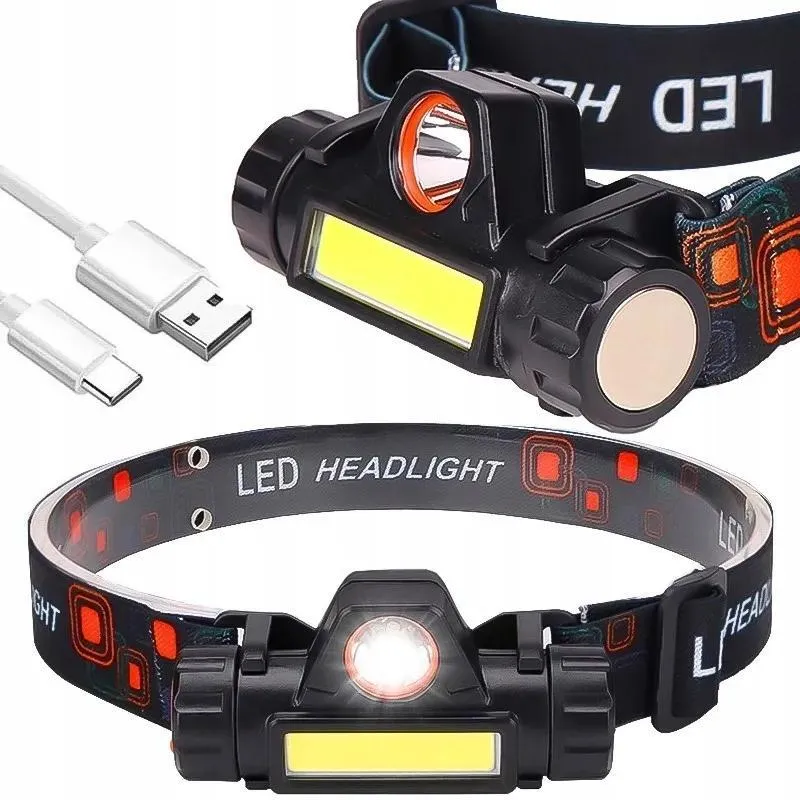 5x Lanterna Cabeca Testa Capacete Com Foco Recarregavel Usb,