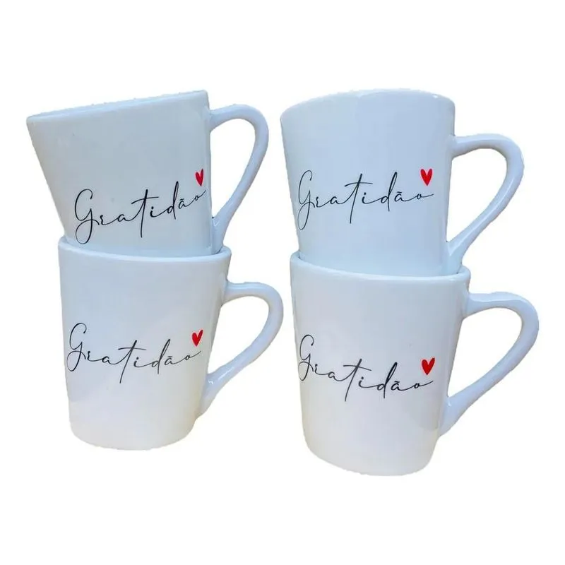 Jogo 4 Xícaras / Caneca Porcelana Chá Café Decorada