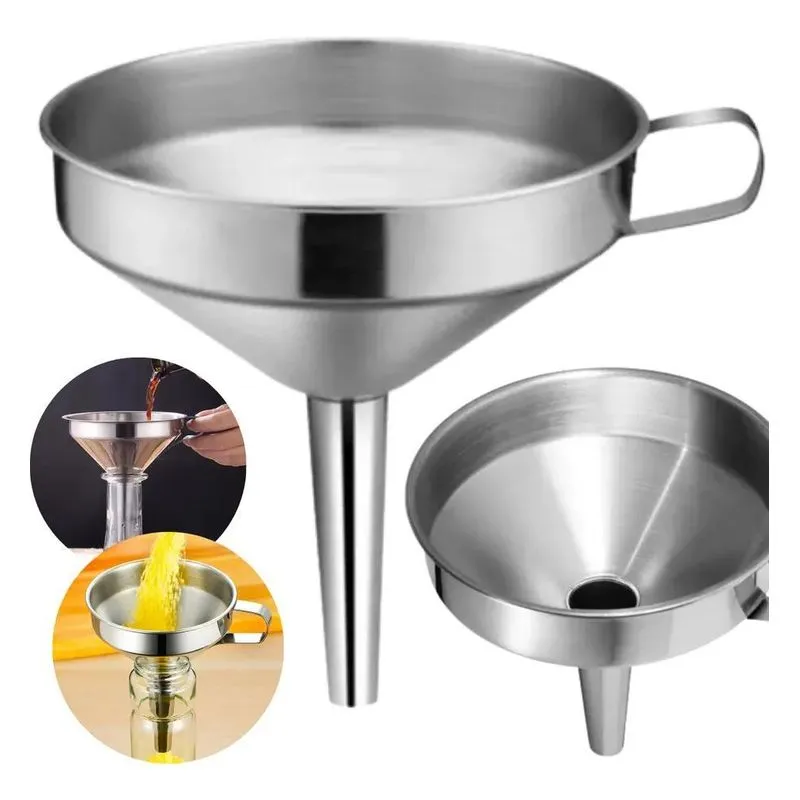Funil Aço Inox Grande 16x14 Cm Alça Garrafas Óleo Multiuso