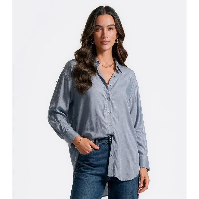 Camisa Feminina De Botões Com Gola Dianna Azul G