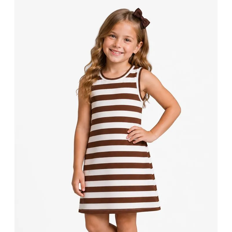 Vestido Infantil Feminino Listrado Select Marrom 10