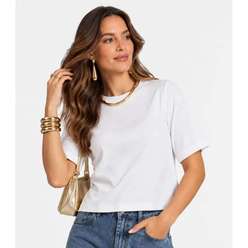 Blusa Feminina Ribana Gola Em Molde Infinita Cor Branco M