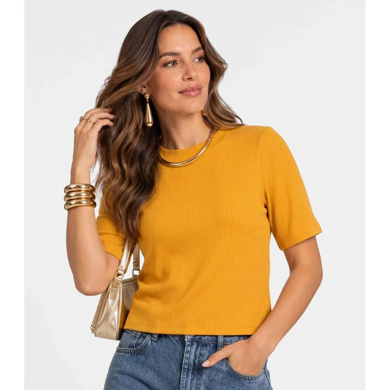 Blusa Feminina Ribana Gola Em Molde Infinita Cor Amarelo M