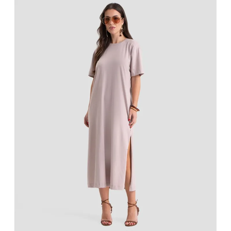 Vestido Super Midi Com Fendas Laterais Bege P