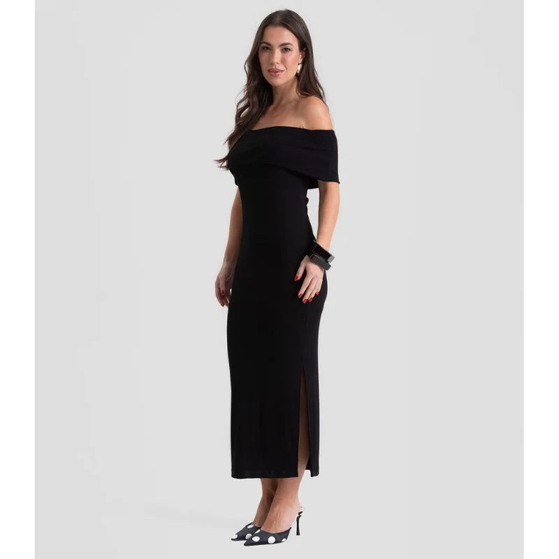 Vestido Longo Feminino Ombro A Ombro Dianna Preto P