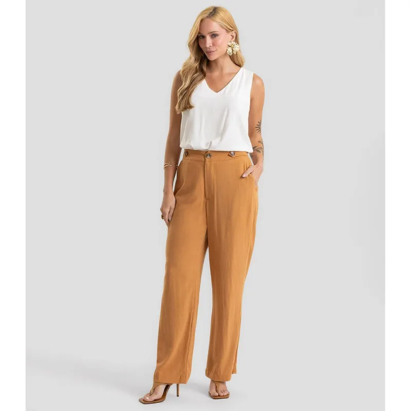 Calça Feminina Tecido Linho Strong Dianna Marrom G
