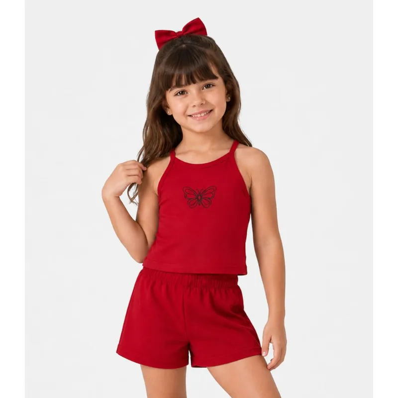 Conjunto Feminino Regata Com Short Infantil Select Vermelho 6