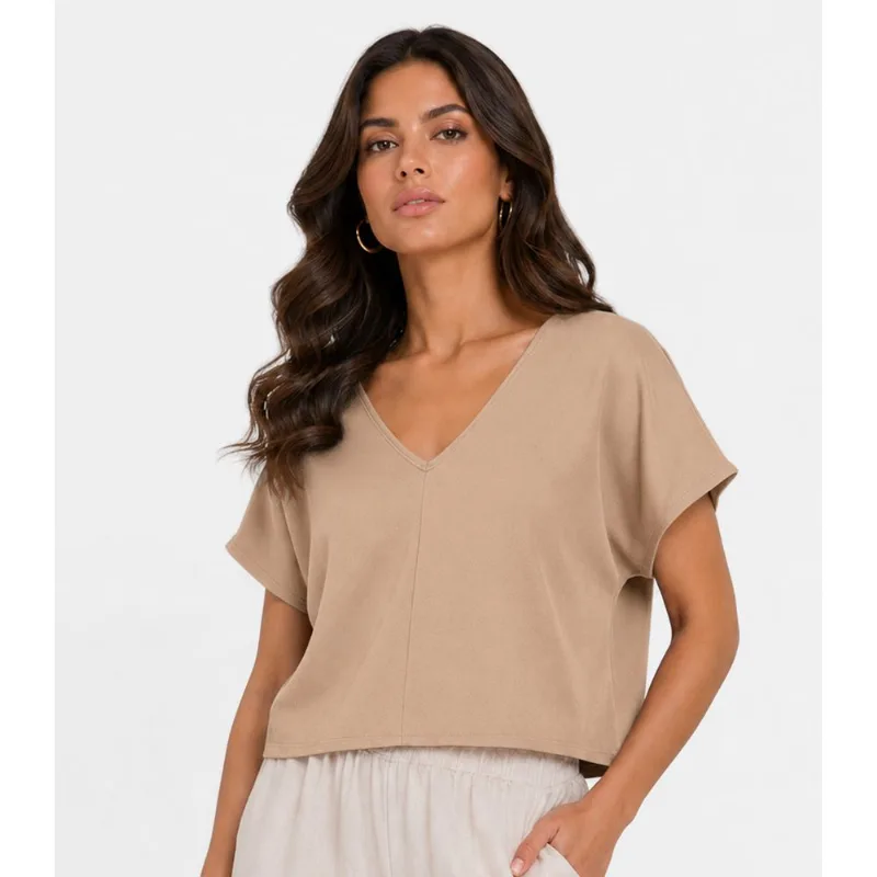 Blusa Feminina Com Devote Em V Infinita Cor Marrom GG