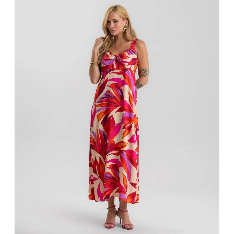 Vestido Midi Feminino De Alça Estampado Dianna Laranja GG