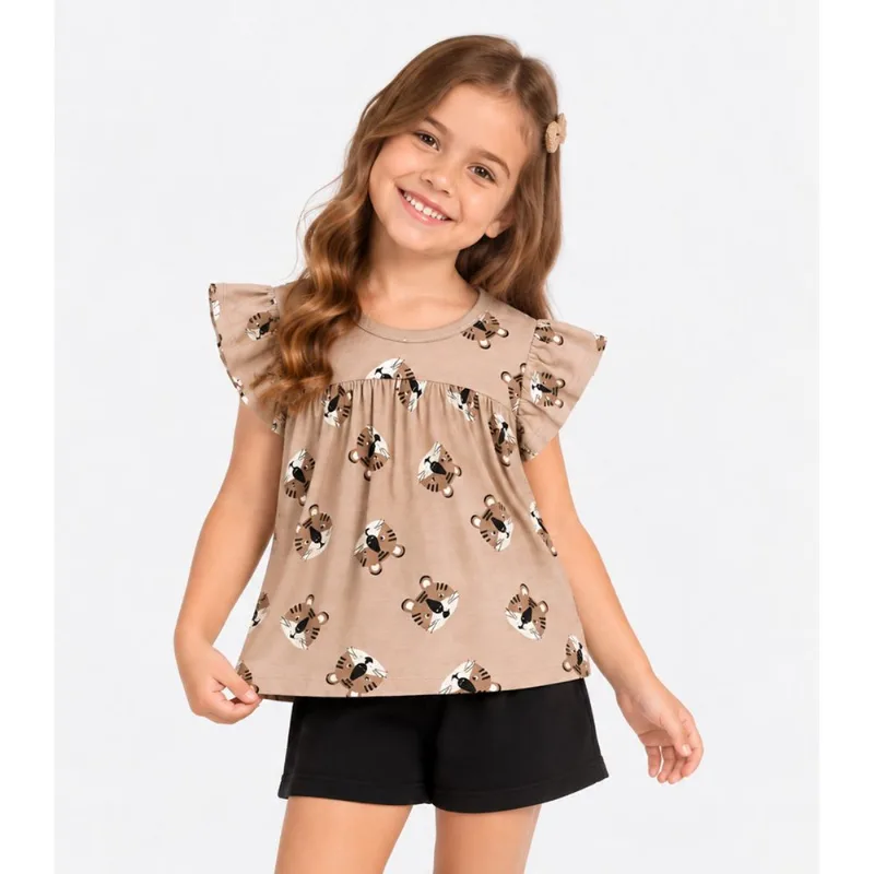 Conjunto Blusa Com Shorts Infantil Select Bege 6