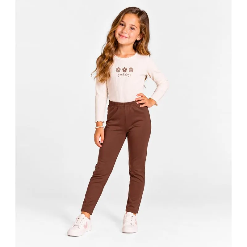 Legging Infantil em Malha Suplex Peluciada Select Marrom 4
