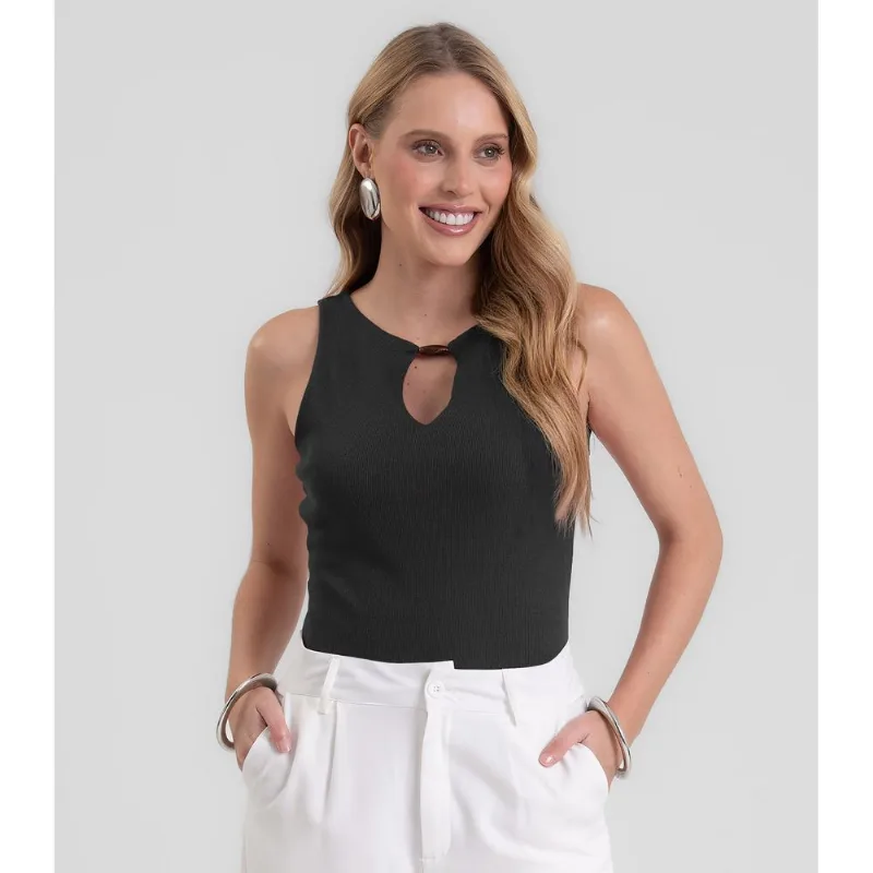 Body Feminino Com Aviamento No Decote Dianna Preto M