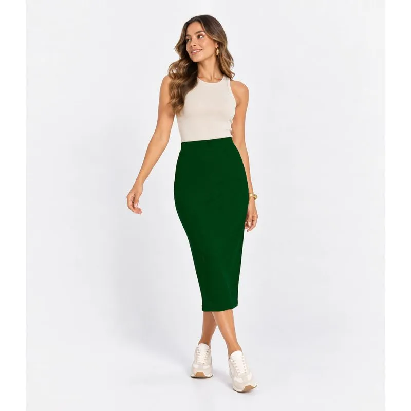Saia Feminina Midi Canelada Infinita Cor Verde P