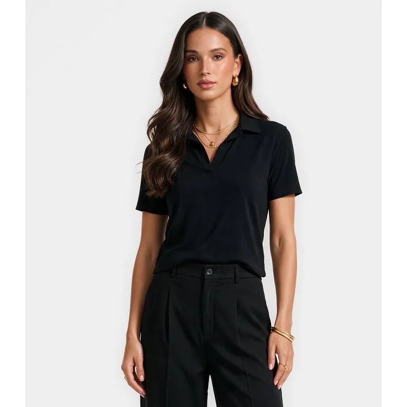 Polo Feminina em Tecido Viscose Creponada Dianna Preto GG