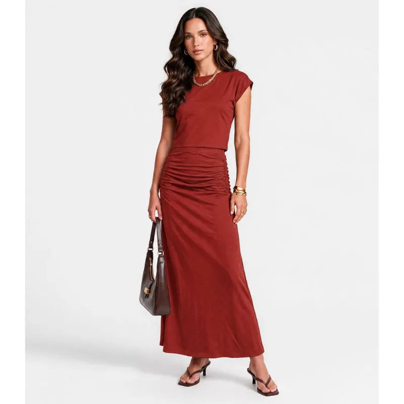 Conjunto Blusa Com Saia Longa Com Abertura Dianna Laranja GG