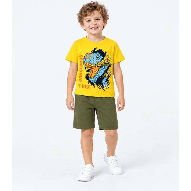 Conjunto Verão Menino Meia Malha Moletinho Kappes Amarelo 4